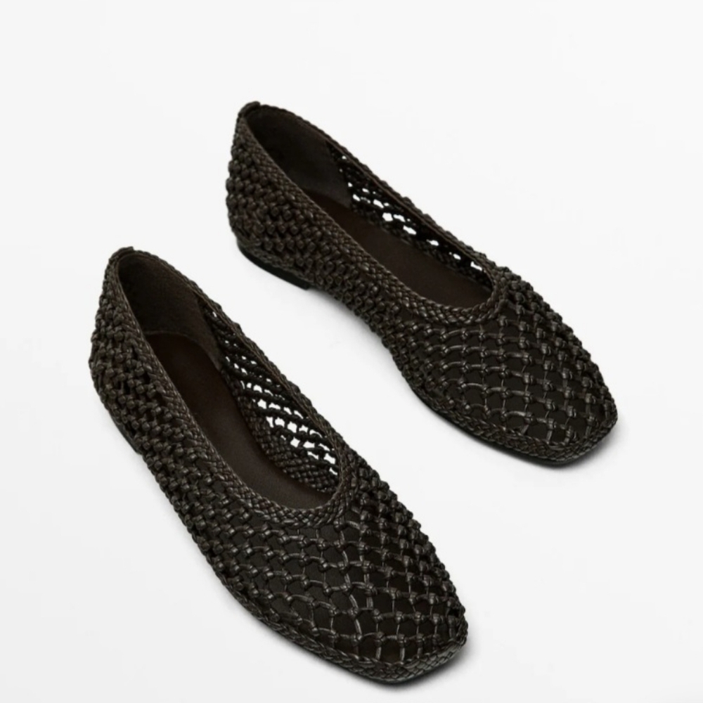 Massimo Dutti Brown Braided Leather Flats